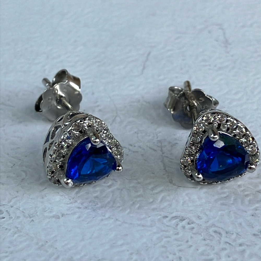 Elegant Lab-created Blue Sapphire and Sterling Silver Stud Earrings